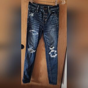 American Eagle Outfitters Blue Skinny Distressed Jeans